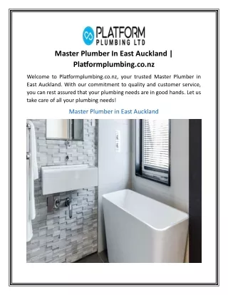 Master Plumber In East Auckland  Platformplumbing.co.nz