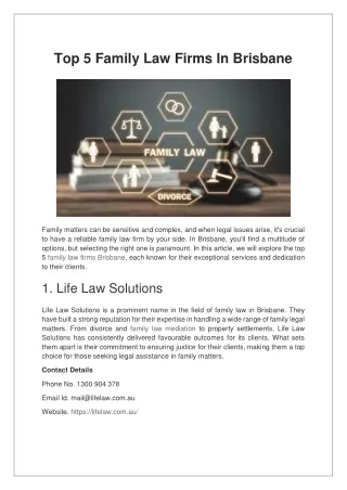 Top 5 Family Law Firms In Brisbane?