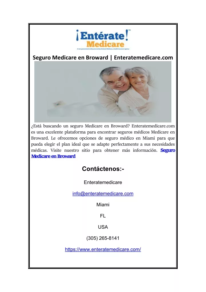 seguro medicare en broward enteratemedicare com