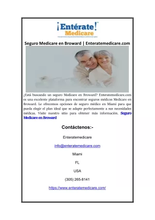 Seguro Medicare en Broward | Enteratemedicare.com