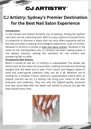 CJ Artistry Sydney's Premier Destination for the Best Nail Salon Experience