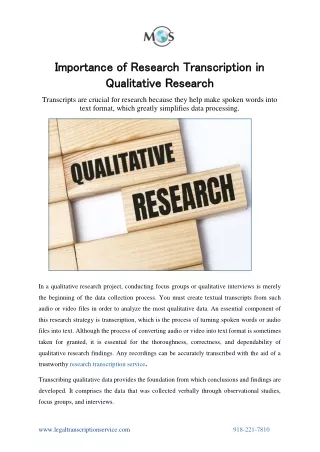 Importance of Research Transcription in Qualitative Research