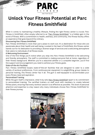 Unlock Your Fitness Potential at Parc Fitness Smithfield