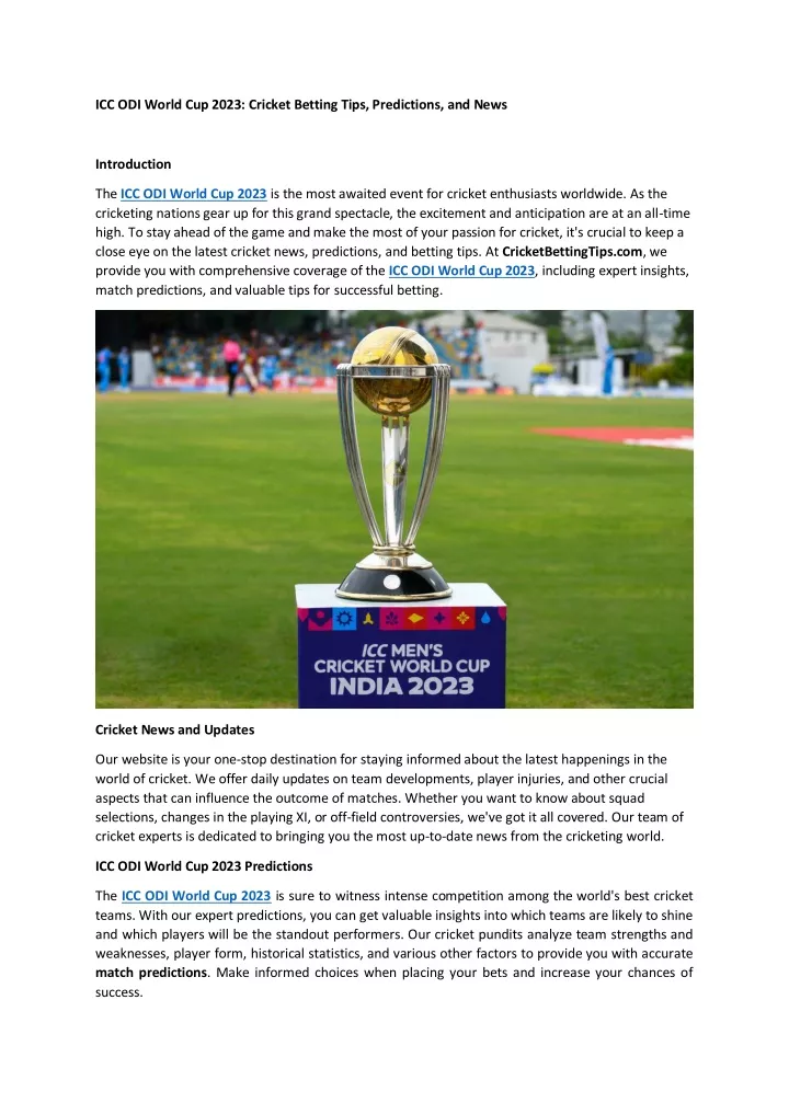icc odi world cup 2023 cricket betting tips