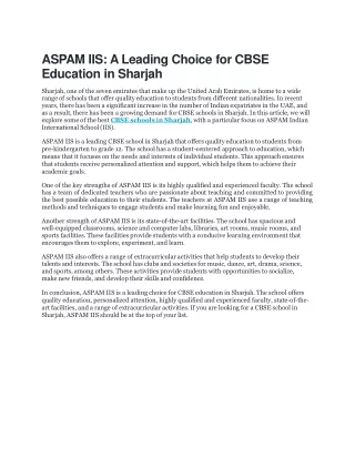 ASPAM IIS: A Leading Choice for CBSE Education in Sharjah