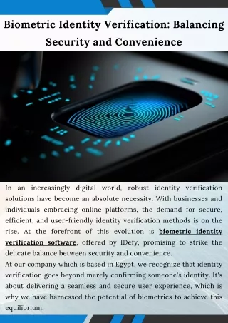 Biometric Identity Verification Balancing Security and Convenience