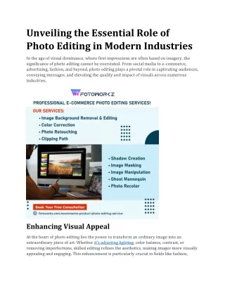 unveiling the essential role of photo editing