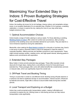 Maximizing Your Extended Stay in Indore: 5 Proven Budgeting Strategies for Cost-