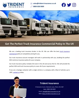 Get The Perfect Truck Insurance Commercial Policy In The UK