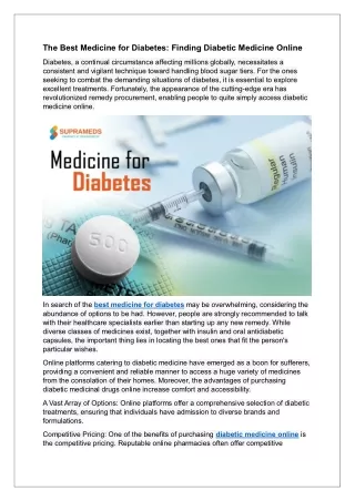 The Best Medicine for Diabetes Finding Diabetic Medicine Online