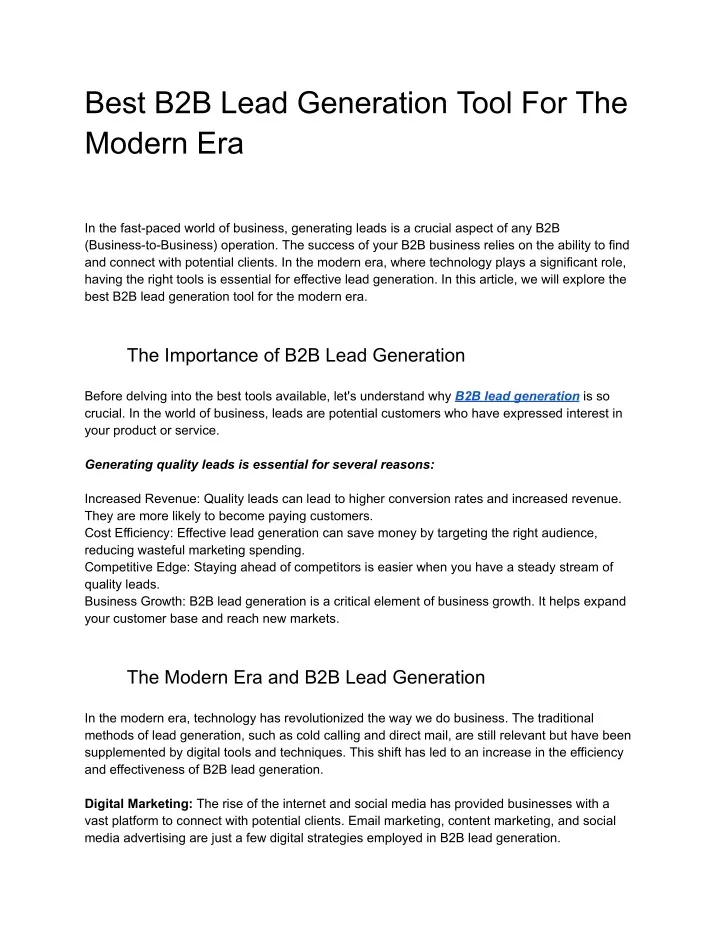 best b2b lead generation tool for the modern era