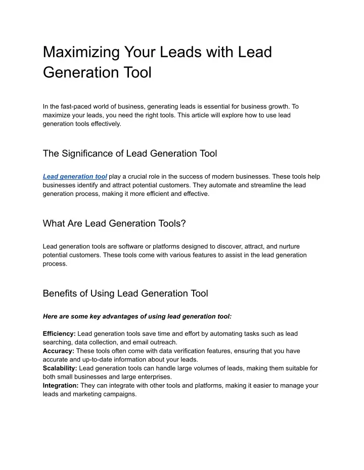 maximizing your leads with lead generation tool