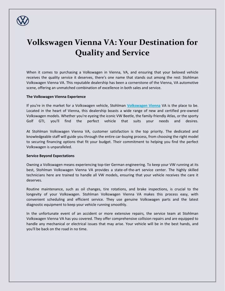 volkswagen vienna va your destination for quality