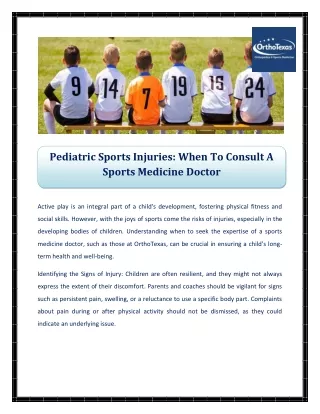 Pediatric Sports Injuries When To Consult A Sports Medicine Doctor