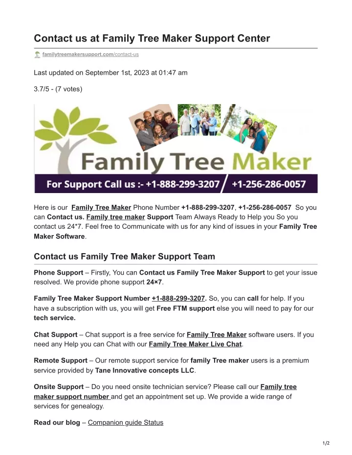 contact us at family tree maker support center