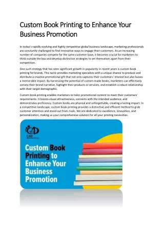 Custom Book Printing to Enhance Your Business Promotion