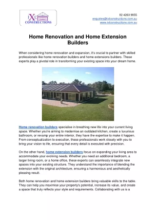 Home Renovation and Home Extension Builders