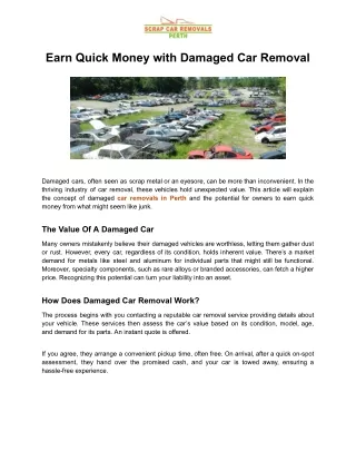 Earn Quick Money with Damaged Car Removal