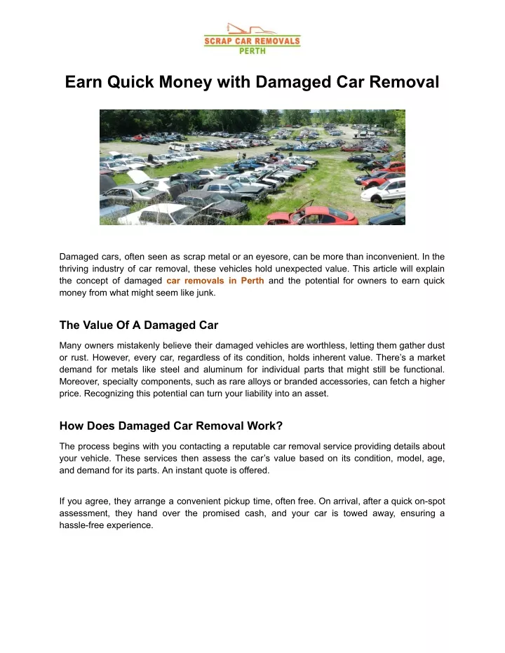 earn quick money with damaged car removal