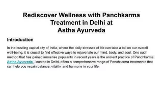 Rediscover Wellness with Panchkarma Treatment in Delhi at  Astha Ayurveda