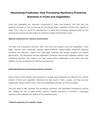 Maximising Freshness How Processing Machinery Preserves Nutrients in Fruits and Vegetables