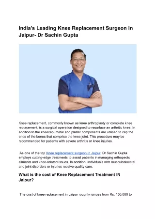 India’s Leading Knee Replacement Surgeon In Jaipur- Dr Sachin Gupta