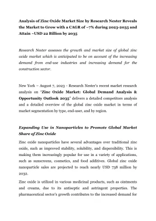 analysis of zinc oxide market size by research