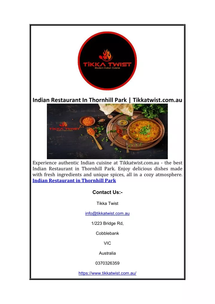 indian restaurant in thornhill park tikkatwist
