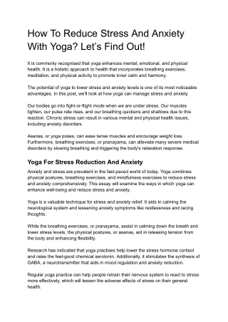 How to Reduce Stress and Anxiety with Yoga