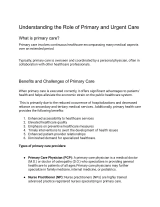 Understanding The Role of Primary and Urgent Care