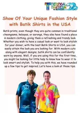 Show Of Your Unique Fashion Style with Batik Shirts in the USA