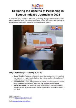 Exploring the Benefits of Publishing in Scopus Indexed Journals in 2024