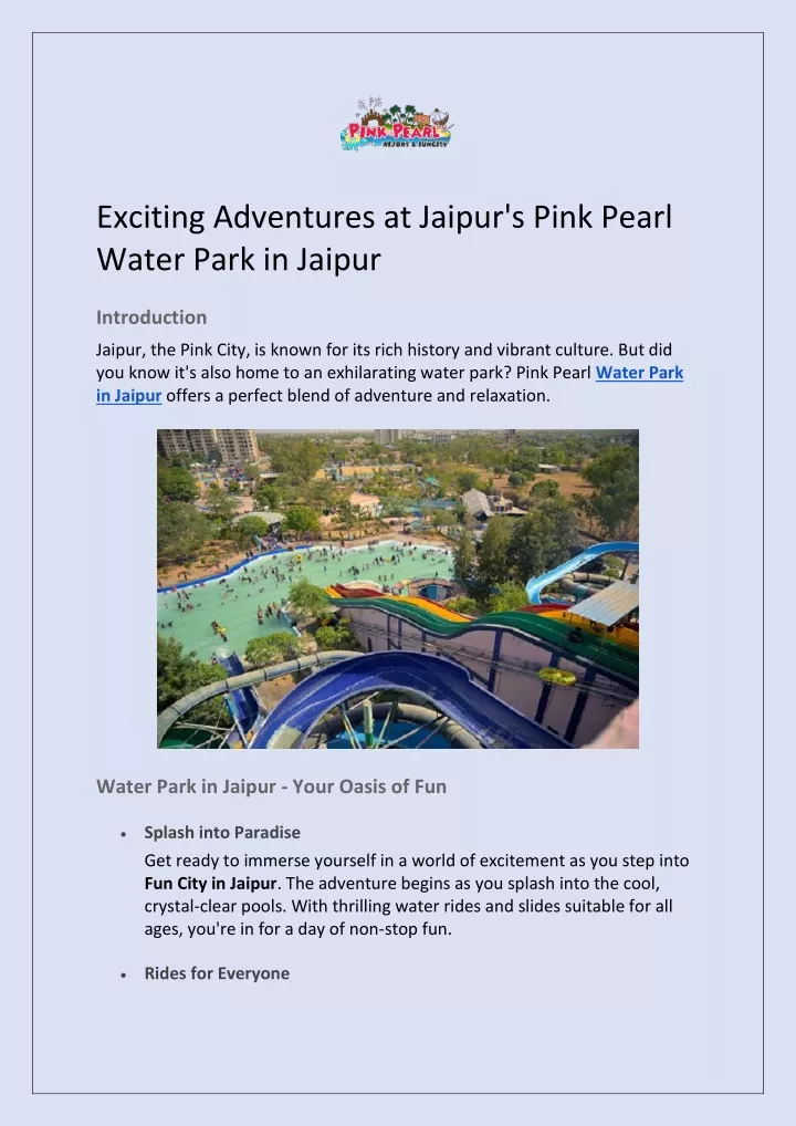 exciting adventures at jaipur s pink pearl water