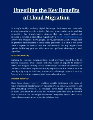 unveiling the key benefits of cloud migration