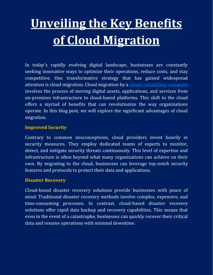 unveiling the key benefits of cloud migration