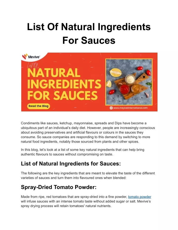 list of natural ingredients for sauces