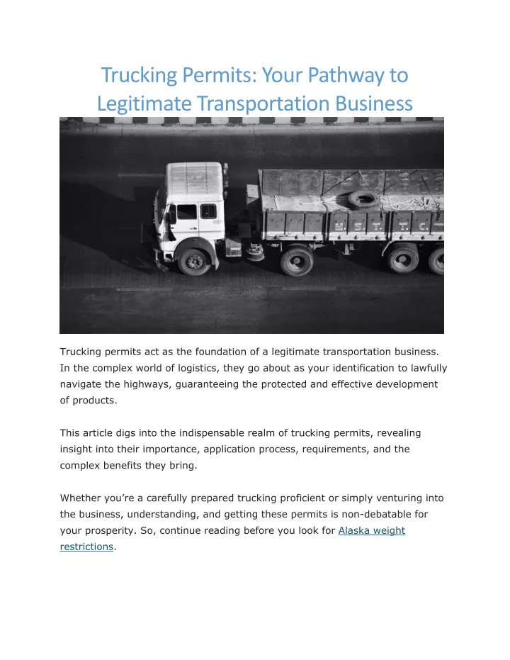 trucking permits your pathway to legitimate