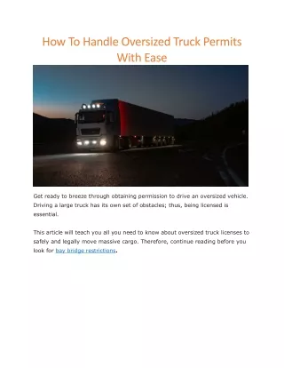 how to handle oversized truck permits with ease