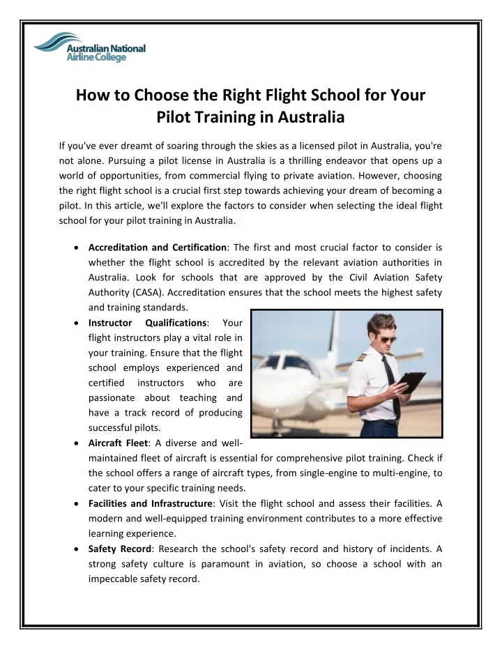 how to choose the right flight school for your