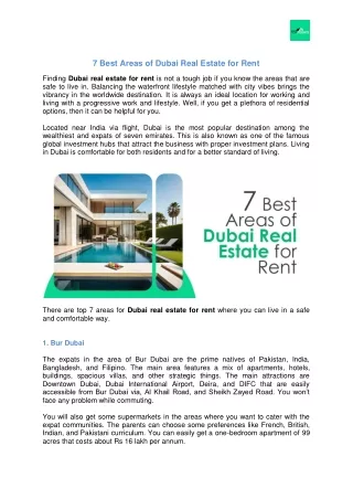 7 Best Areas of Dubai Real Estate for Rent