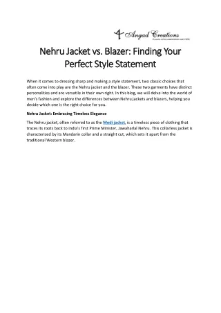 Nehru Jacket vs. Blazer Finding Your Perfect Style Statement