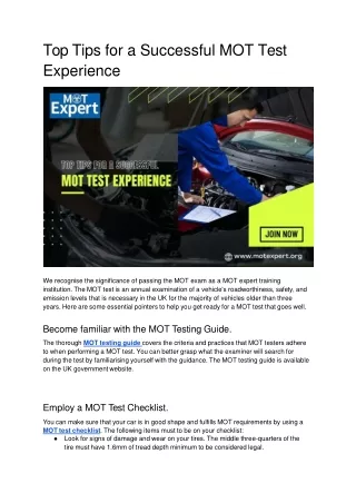 top tips for a successful mot test experience