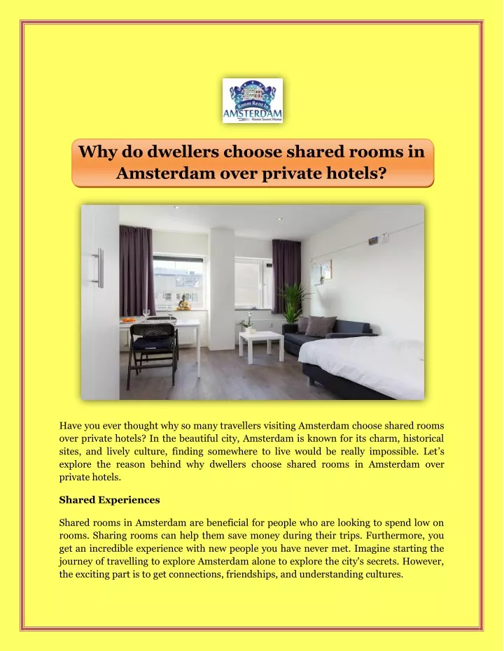 why do dwellers choose shared rooms in amsterdam