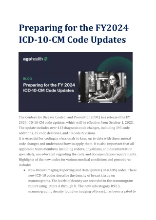 Preparing for the FY2024 ICD-10-CM Code Updates - AGS