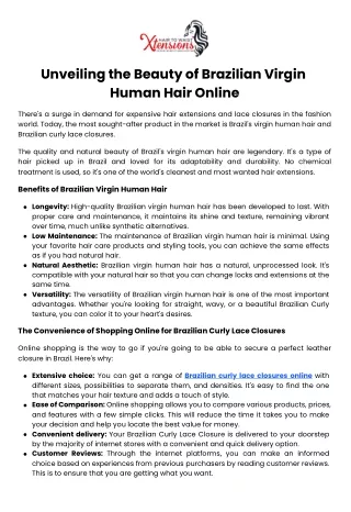 Unveiling the Beauty of Brazilian Virgin Human Hair Online