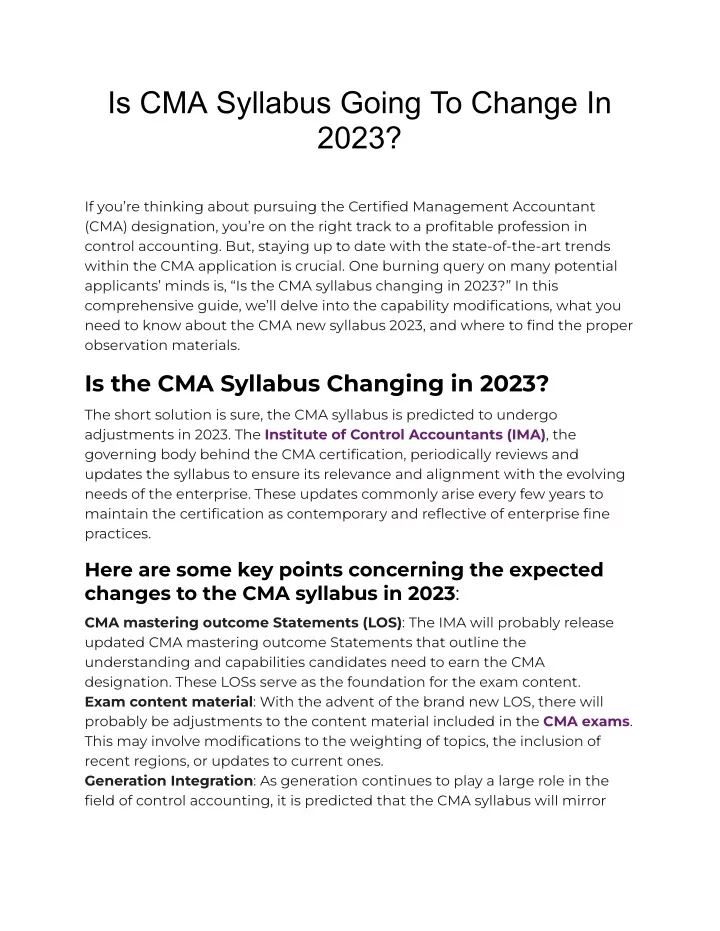 is cma syllabus going to change in 2023