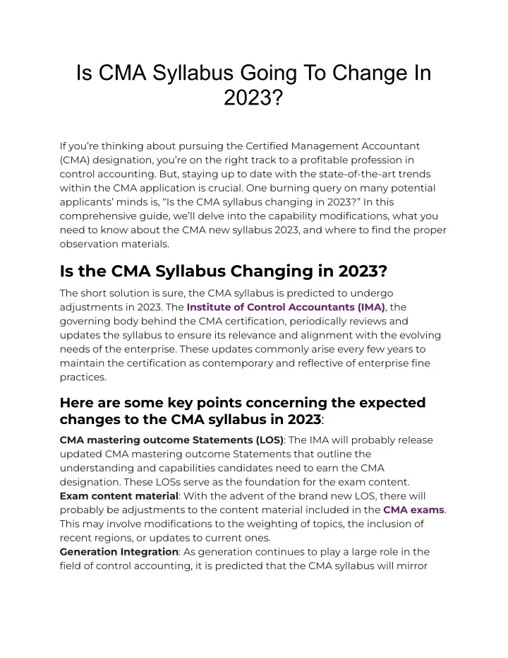 PPT - Is The CMA Syllabus Going To Change In 2023 PowerPoint ...