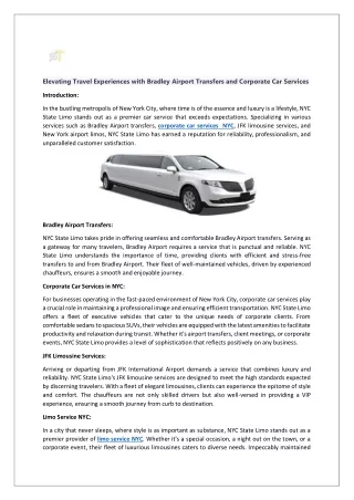 NYC State Limo - Bradley Airport Transfers and Corporate Car Services