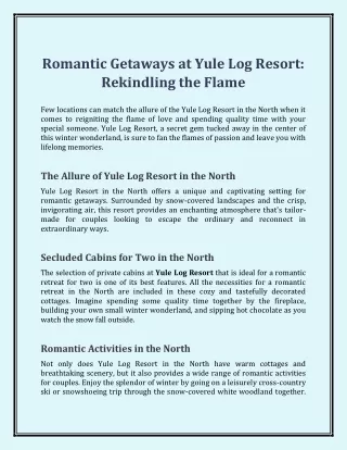 Romantic Getaways at Yule Log Resort: Rekindling the Flame