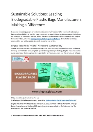 Leading Biodegradable Plastic Bags Manufacturers Making a Difference